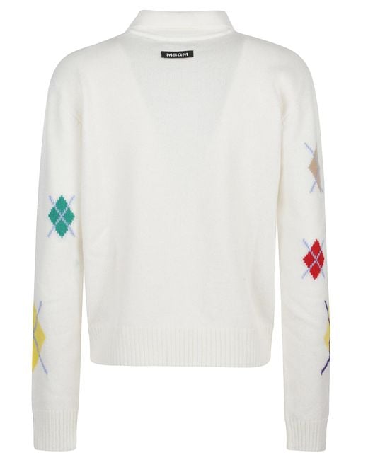 MSGM White Polo With Collar And Small Bottons