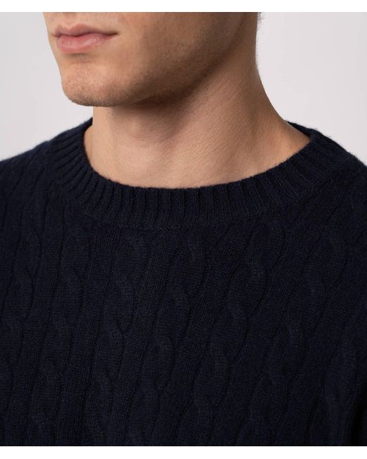 Larusmiani Blue Cable Knit Sweater Col Du Pillon Sweater for men