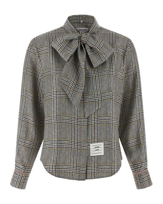 Thom Browne Gray Prince Of Wales Check Shirt Shirt And Blouse