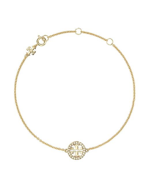 Tory Burch Metallic Chain Bracelet Miller With Double T Charm And Crystal Decoration Brass Blend For Glass Cubic Zirconia