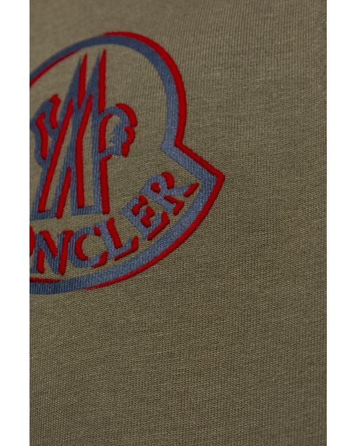 Moncler Green T-Shirt With Printed Logo for men
