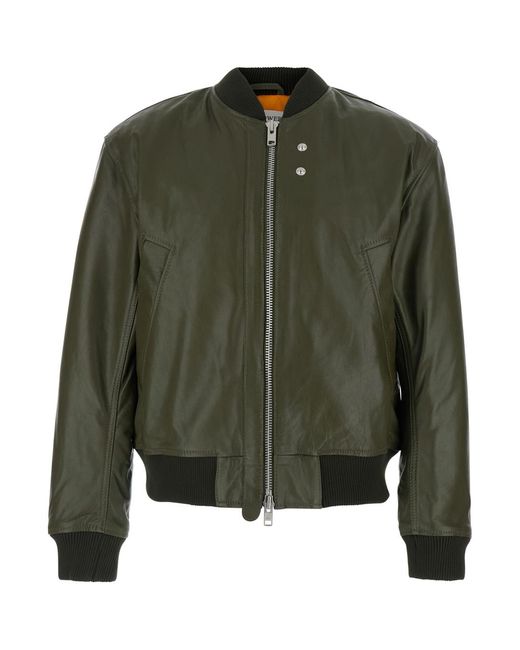 sunflower Green Leather Bomber Jacket Calf Coat for men