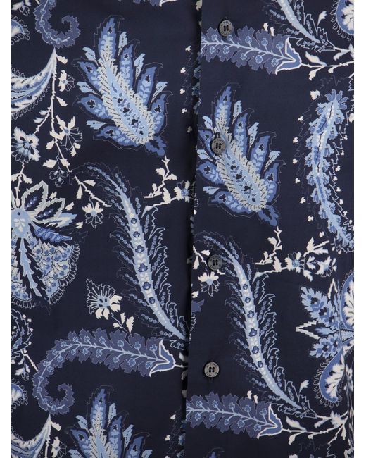 Etro Blue Slim Fit Shirt With Paisley Pattern for men