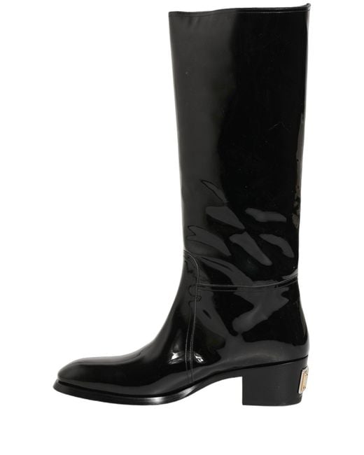 Dolce & Gabbana Black Leather Knee High Heels Boots Shoes Accessory for men