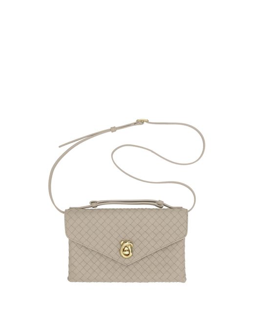 Bottega Veneta White Shoulder Bag Knot Lock Lambskin Leather