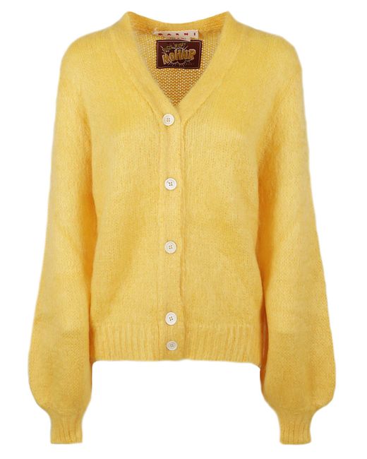 Marni Yellow Solid Color Brushed Fuzzy Wuzzy Cardigan