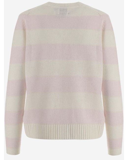 Allude Natural Wool And Cashmere Blend Striped Cardigan