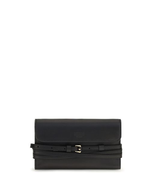 Moschino Black Leather Wallet With Buckle Detail Goatskin (Hircus Goatskin) Shoulder Bags