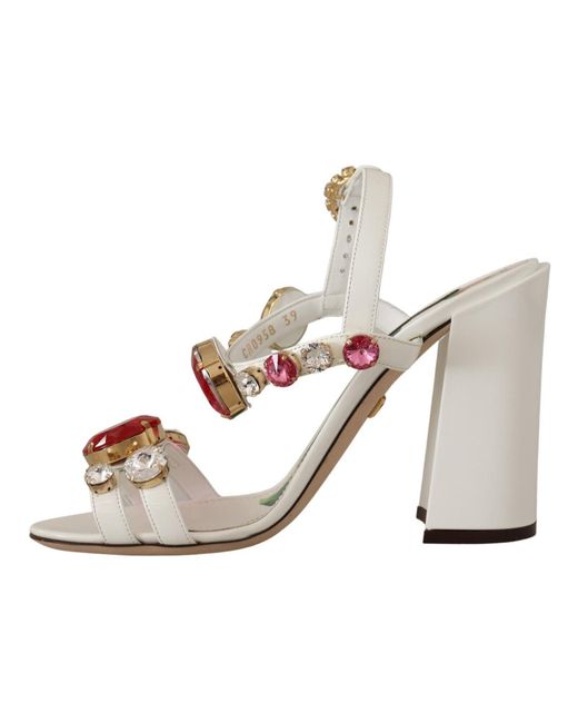 Dolce & Gabbana White Keira Crystal-Embellished Ankle Strap Heels