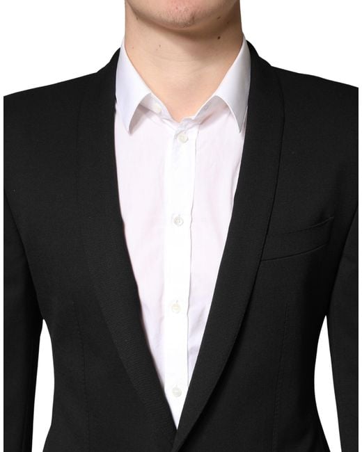 Dolce & Gabbana Black Embellished Single Breasted Blazer Virgin Wool Silk Clothing for men