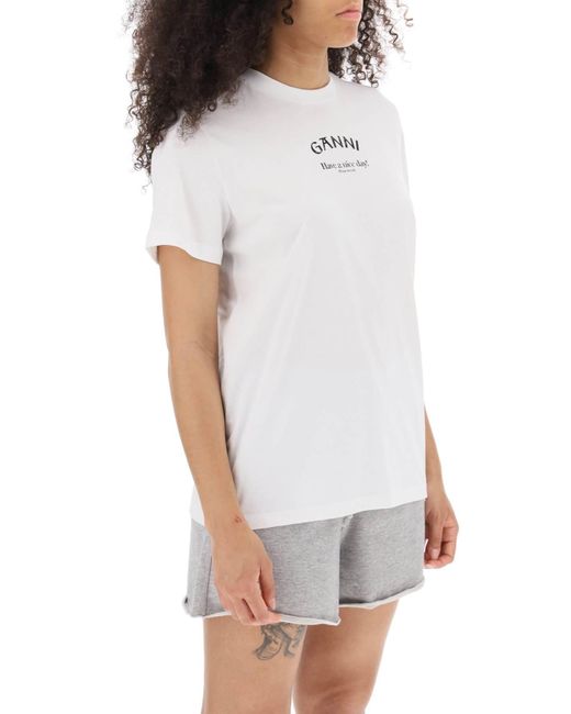 Ganni White T Shirt With Logo Print