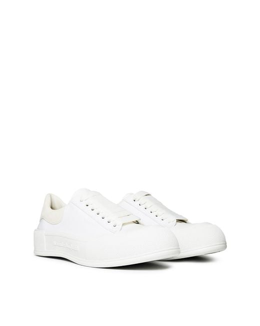 McQueen White Deck Plimsoll Lace Up Sneakers Shoes