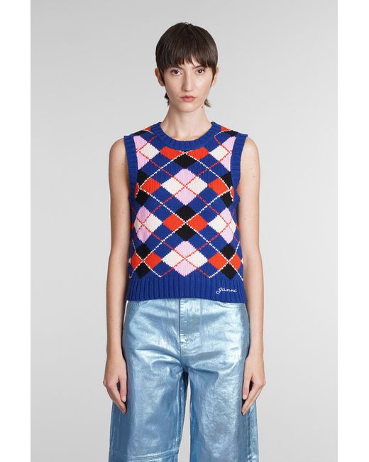 Ganni Vest In Multicolor Cotton in Blue | Lyst UK