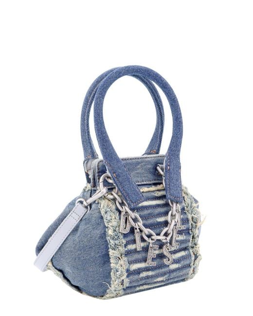 DIESEL Blue Denim Logo Charm Crossbody Bag