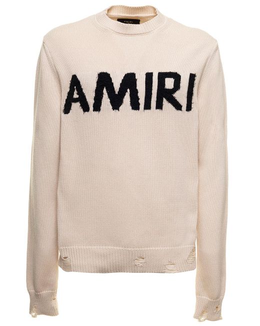 Amiri Off White Sweater In Knitted Cotton And Cashmere Blend With ...