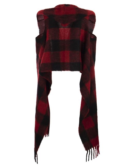 Woolrich Red Hooded Scarf With Checked Pattern