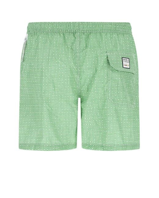 Fedeli Green Printed Polyester Madeira Swimming Shorts for men
