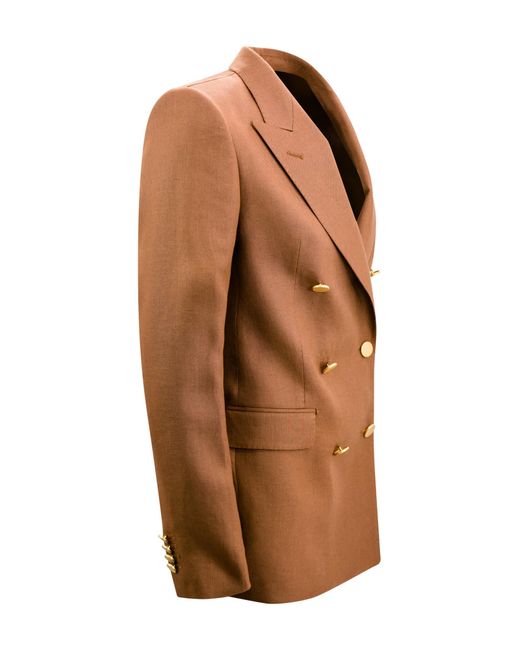 Tagliatore Brown Full Suit With Double-Breasted Blazer With Peaked Lapels And Straight Pants