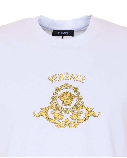 Versace White Hall Of Heroes Crest Graphic T-Shirt for men