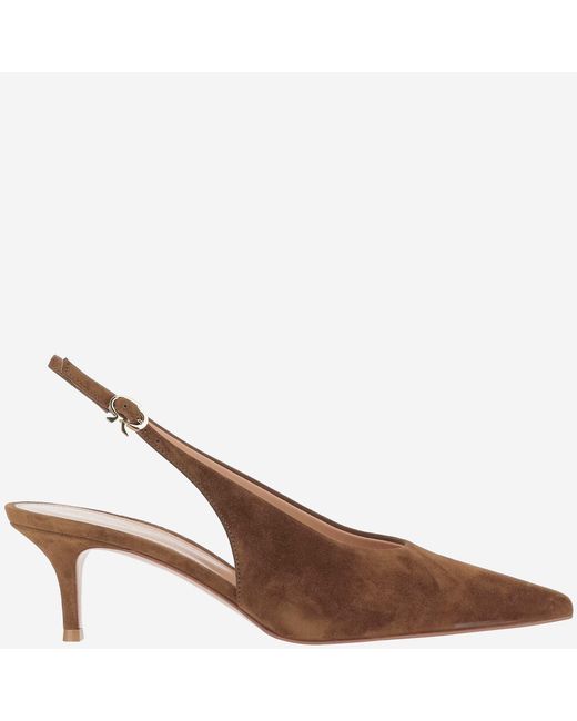 Gianvito Rossi Brown Robbie Suede Leather Slingback