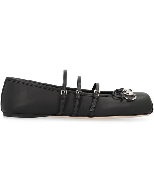 Gucci Black Leather Ballet Flats Lamb Ballerina Shoes