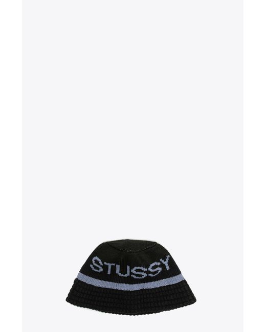 Stussy Jacquard Knit Bucket Hat Black Jacquard Knit Bucket With Logo - Jacquard Knit Bucket Hat for men