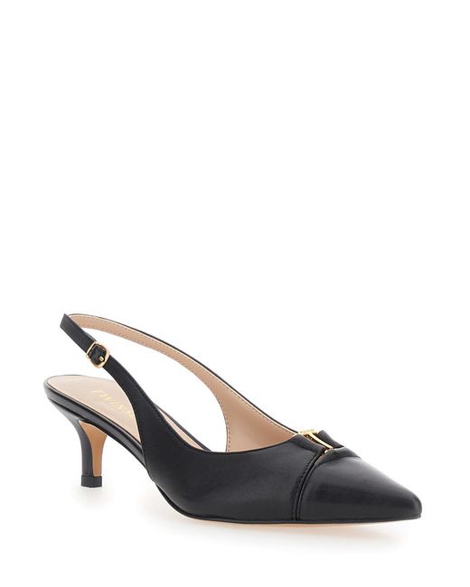 Twinset Metallic Nera Pointed Toe Leather Pumps Fabric Heels