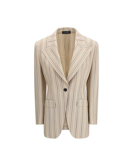 Dolce & Gabbana Natural Dolce & Gabbana Single-Breasted Regimental Pinstripe Jacket