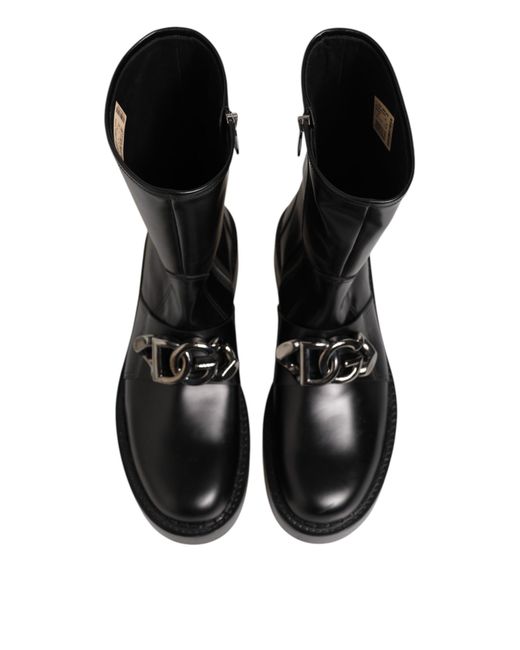 Dolce & Gabbana Black Lug Sole Leather Boots for men