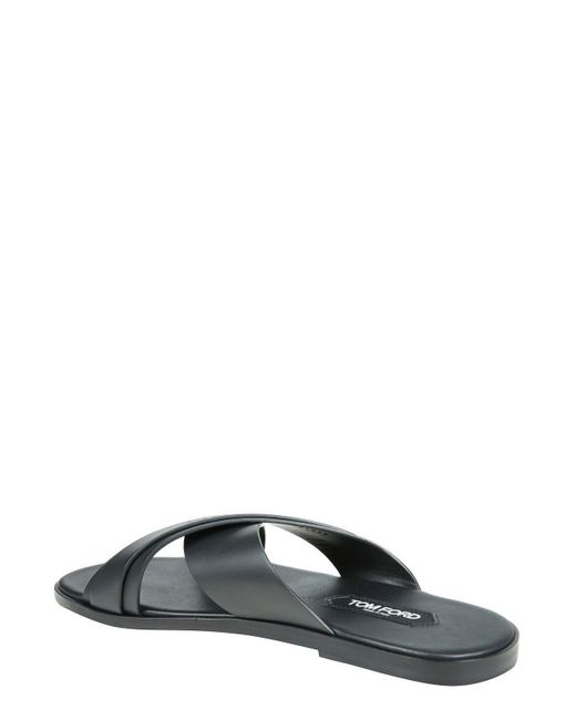 Tom Ford Black Logo Perforated Open Toe Sandals for men
