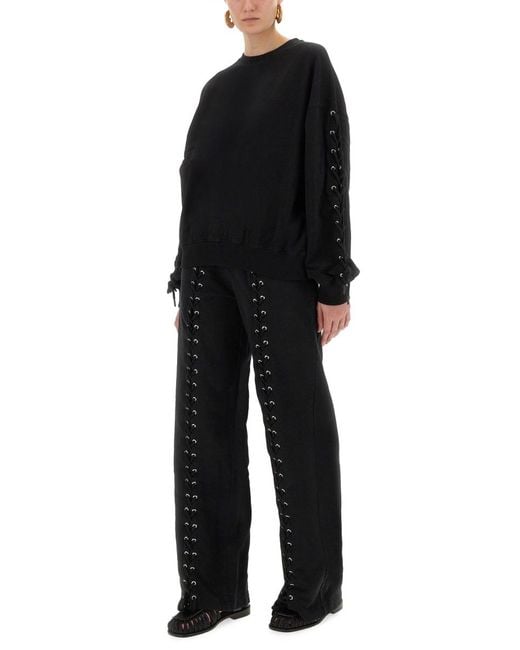 ROTATE BIRGER CHRISTENSEN Black Sports Pants With Laces Cotton (Organic) Trousers