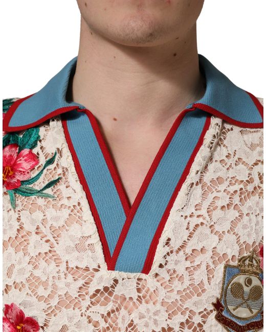 Dolce & Gabbana Multicolor Beige Floral Tennis Club Lace Polo T for men