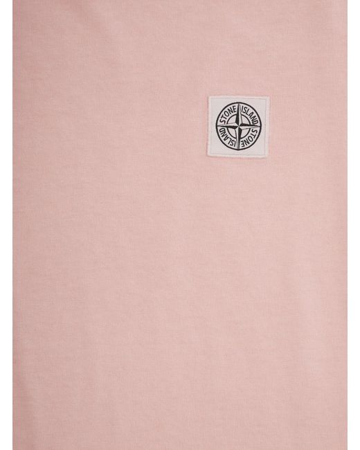 Stone Island Pink T-Shirt With Round Neck And Logo Patch Cotton T-Shirts for men