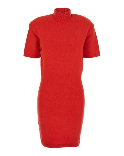 Jacquemus Red La Robe Maille Castagna Dress With High Ribbed Neck