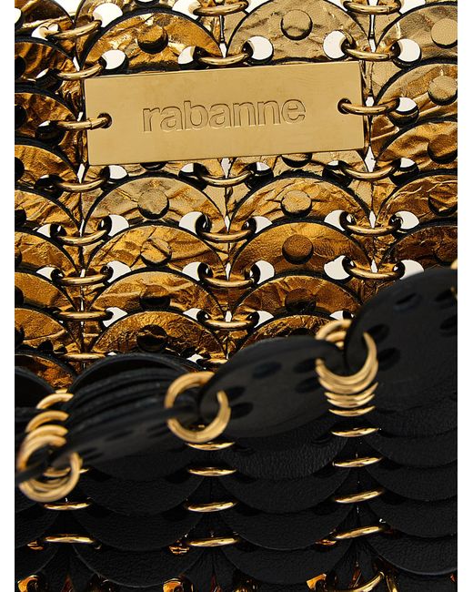 Rabanne Black 1969 Nano Flip Reversible Shoulder Strap Calf Leather Steel Brass Crossbody Bags