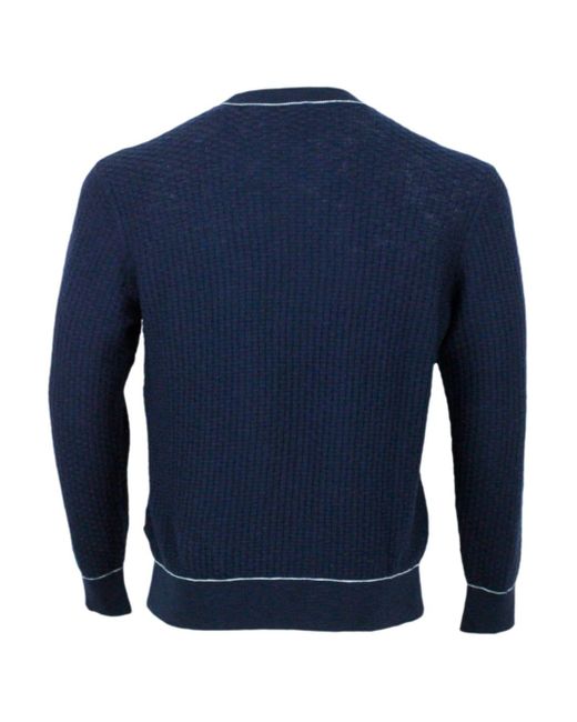 Armani Blue Crew-Neck And Long-Sleeved Sweater for men