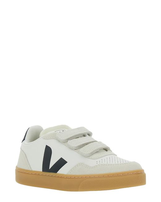 Veja White Low Top Sneakers V-90 Leather Organic Traced Trainers for men