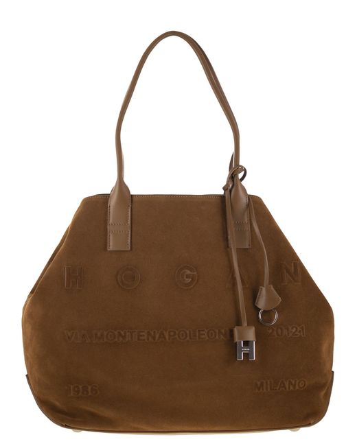 Hogan Brown Medium Script Shopping Bag