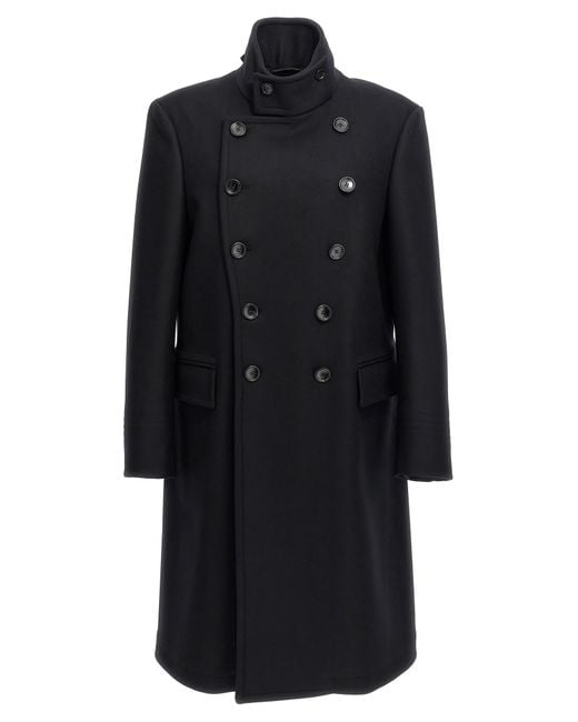 Tom Ford Black Wool Twill Double-Breasted Overcoat for men