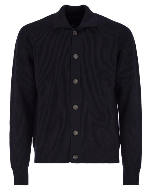 Peserico Blue English Ribbed Wool Cardigan for men