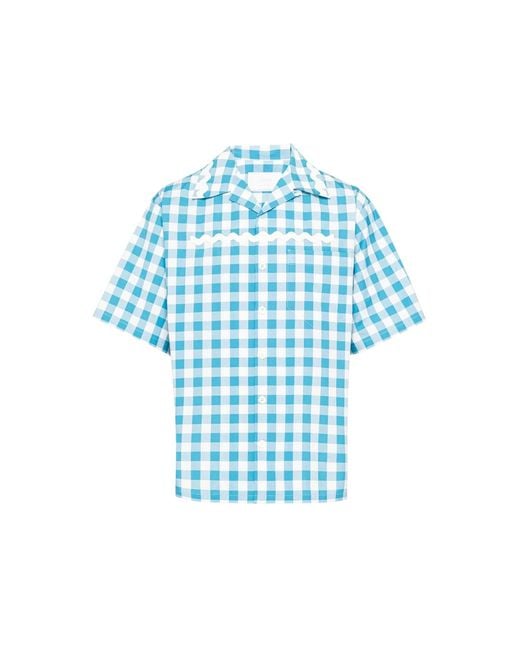 Prada Blue Checked Cotton Shirt for men