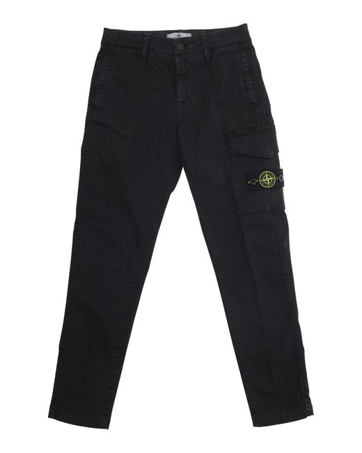 Stone Island Black Cargo Pants With Logo Patch Cotton Trousers for men