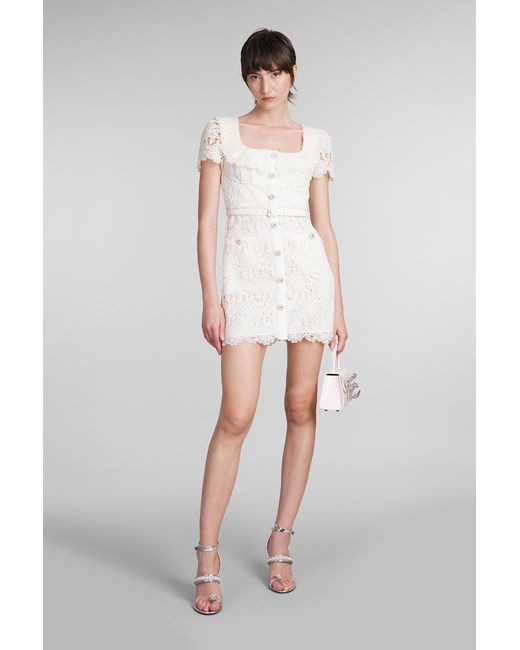 Self-Portrait White Dress In Beige Polyester