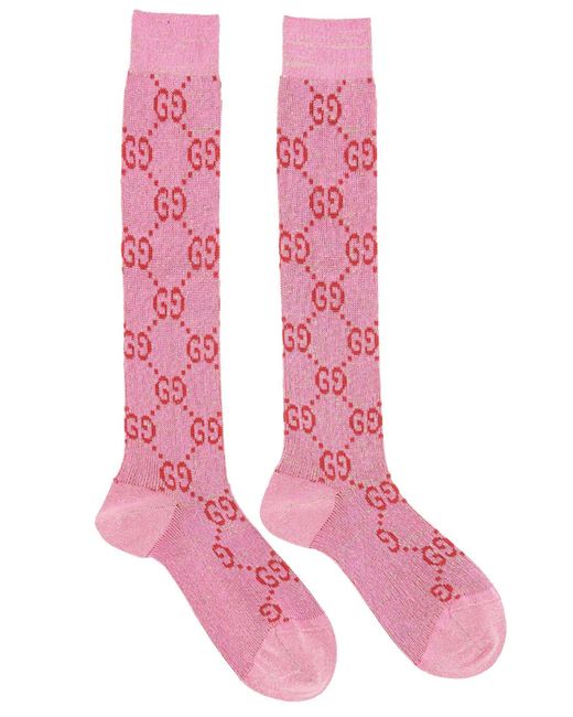 Gucci Pink All Over Logo Socks
