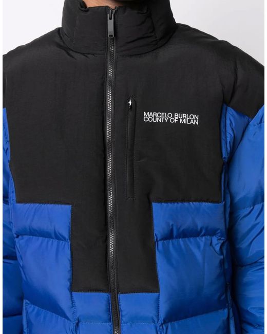 Marcelo Burlon Blue Cross Block Logo Down Jacket for men