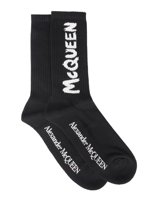 Alexander McQueen Black Graffiti Logo Socks for men