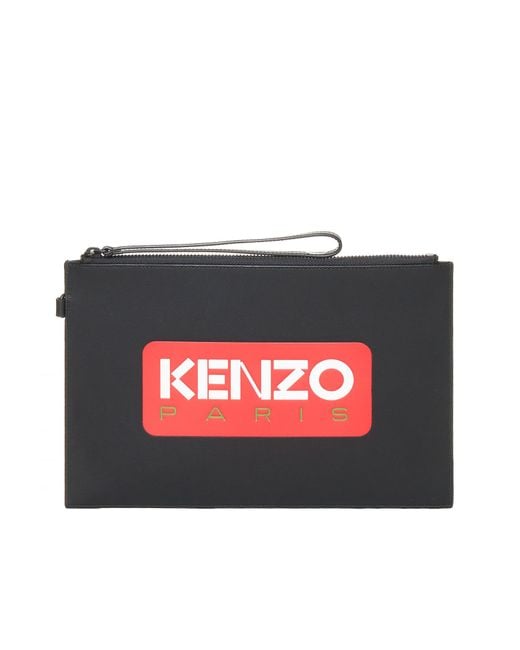 KENZO Red Logo Large Leather Clutch Bag