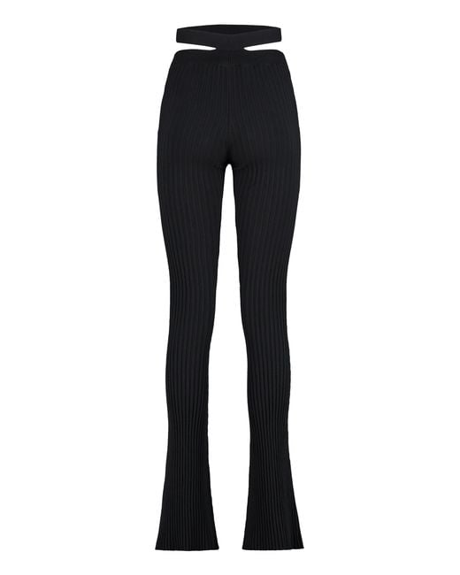ANDREADAMO Blue Ribbed Knit Flared Trousers Viscose