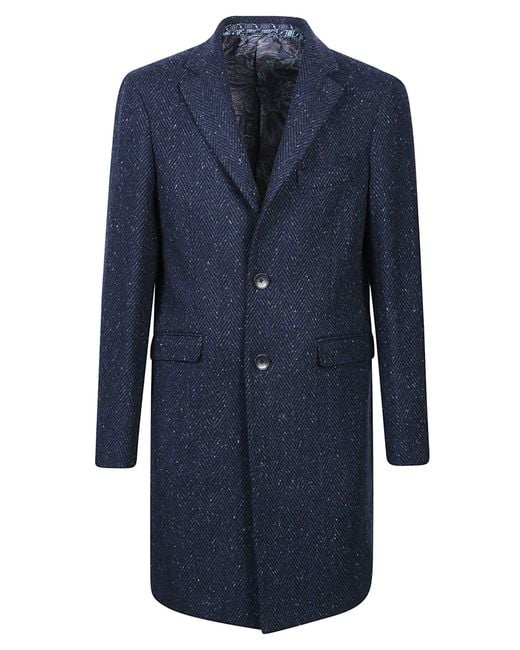 Etro Blue Semi-Traditional Regular Coat for men
