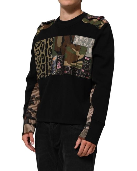 Dolce & Gabbana Black Patchwork Crew Neck Pullover Sweater Co+Pl+Se+Vi Clothing for men